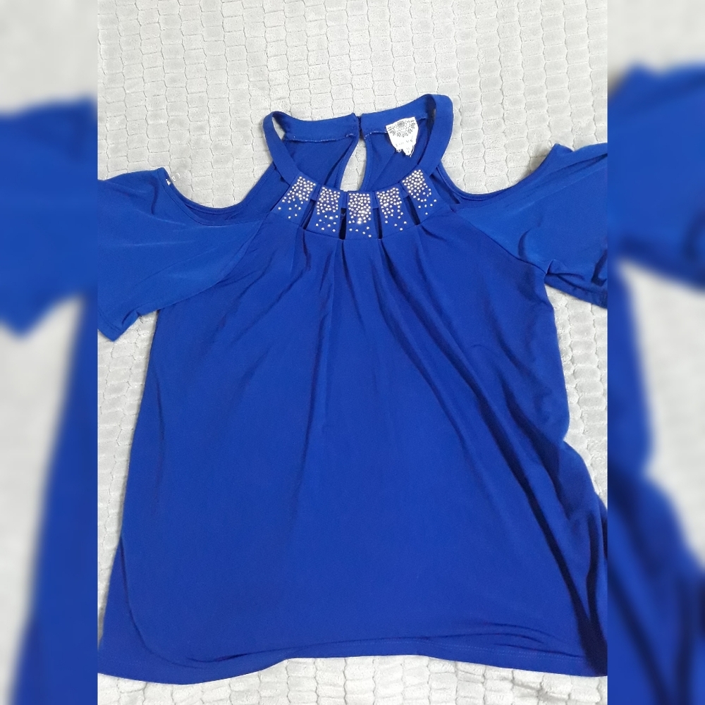 Late August Medium Sapphire Blue Cold Shoulder Top